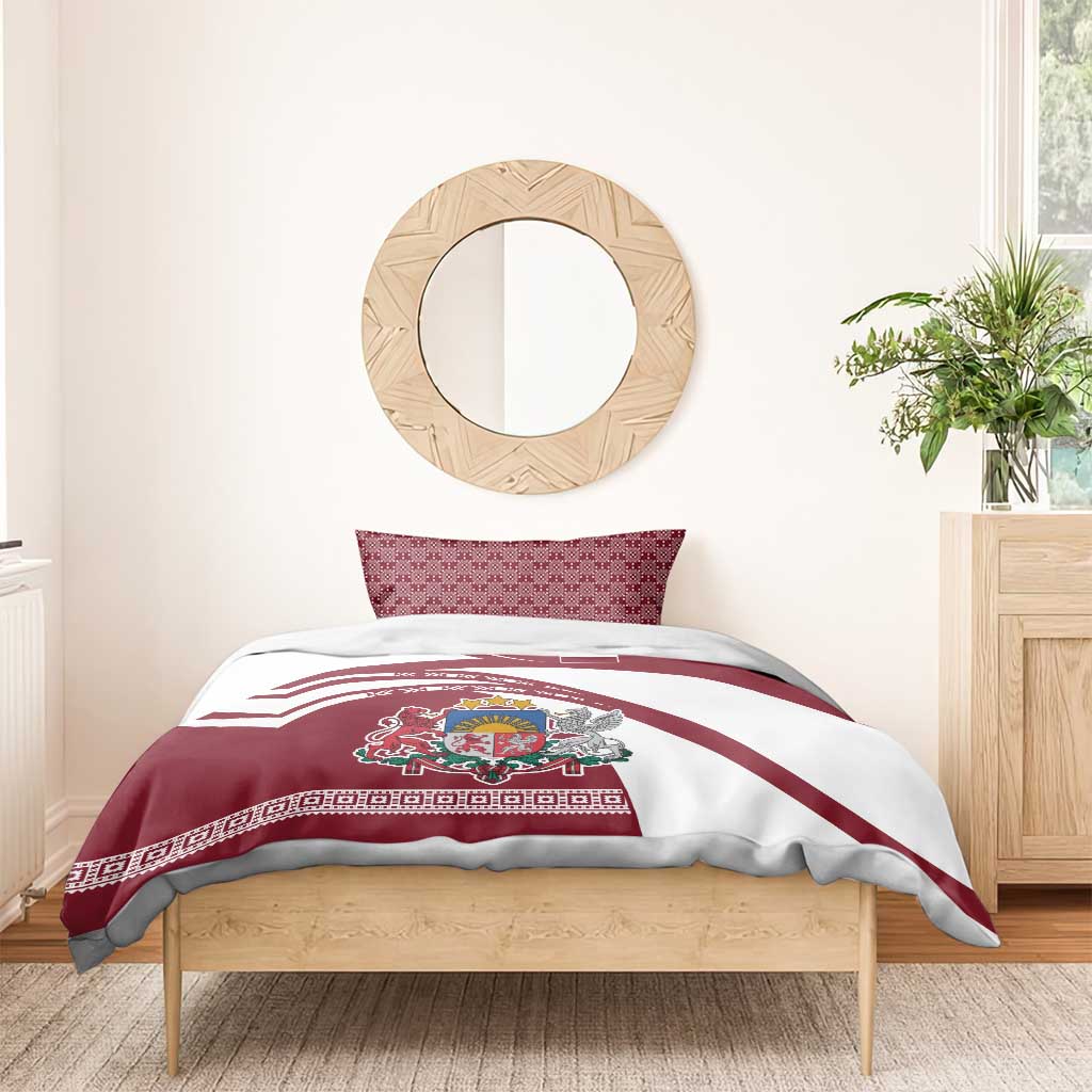 Latvia Bedding Set with National Coat of Arms and Traditional Folk Patterns