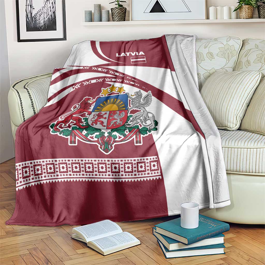 Latvia Blanket with National Coat of Arms and Traditional Folk Patterns