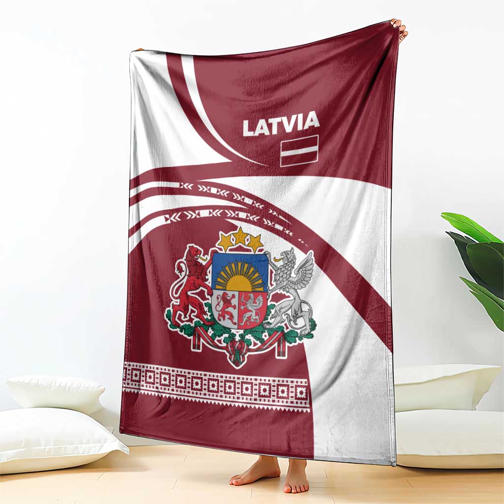 Latvia Blanket with National Coat of Arms and Traditional Folk Patterns