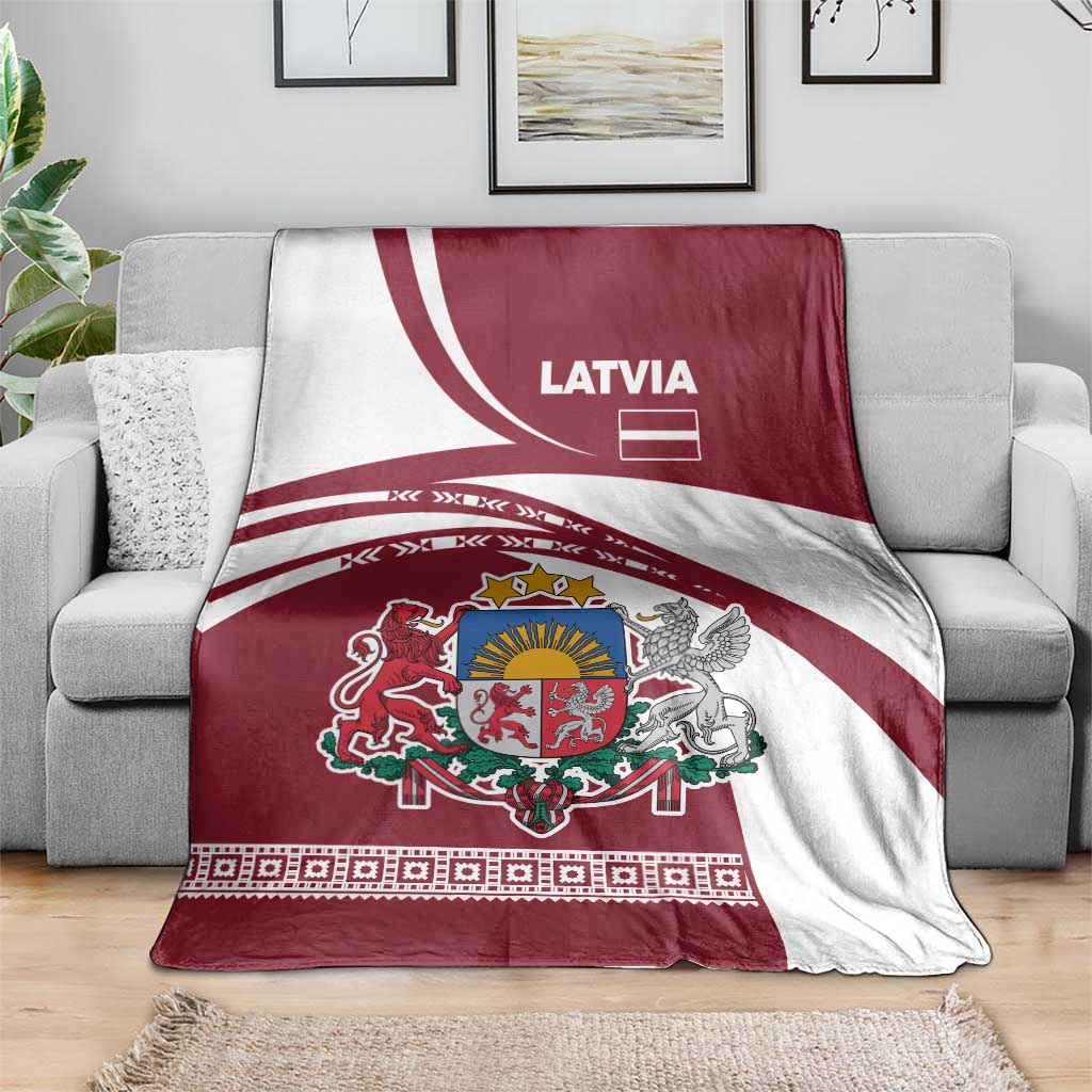 Latvia Blanket with National Coat of Arms and Traditional Folk Patterns