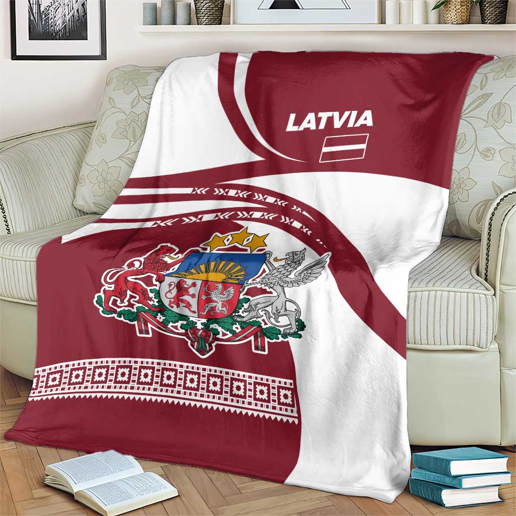 Latvia Blanket with National Coat of Arms and Traditional Folk Patterns