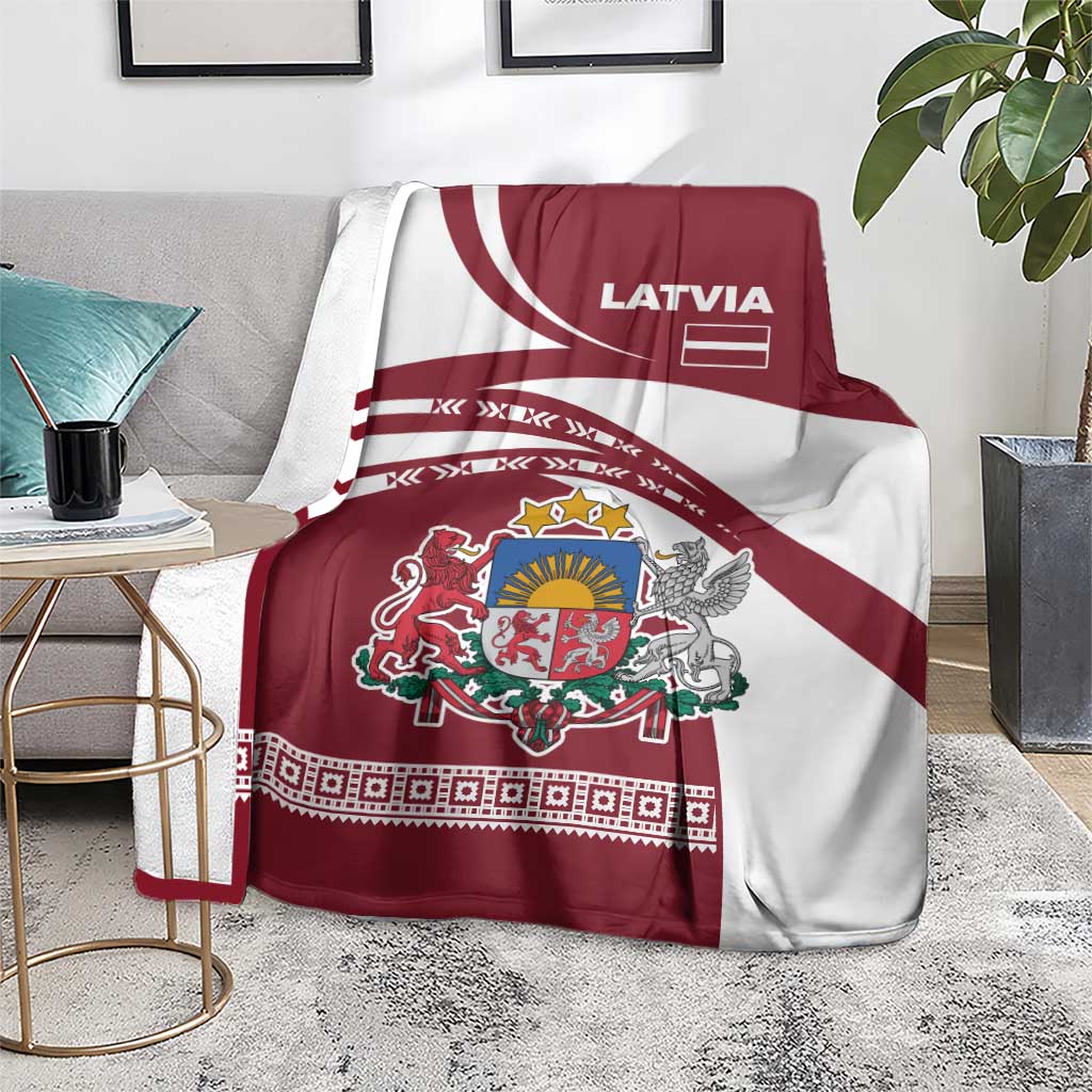 Latvia Blanket with National Coat of Arms and Traditional Folk Patterns
