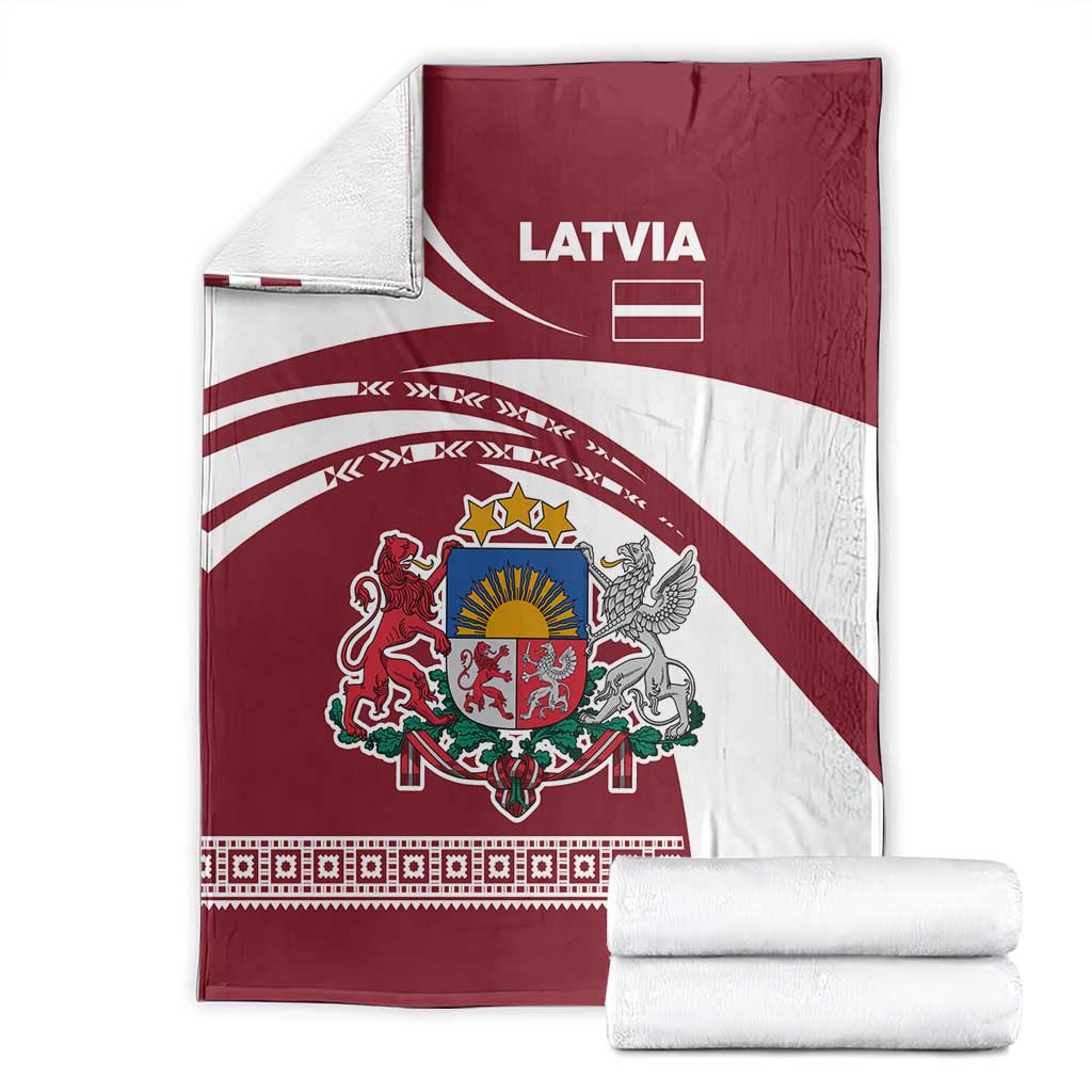 Latvia Blanket with National Coat of Arms and Traditional Folk Patterns