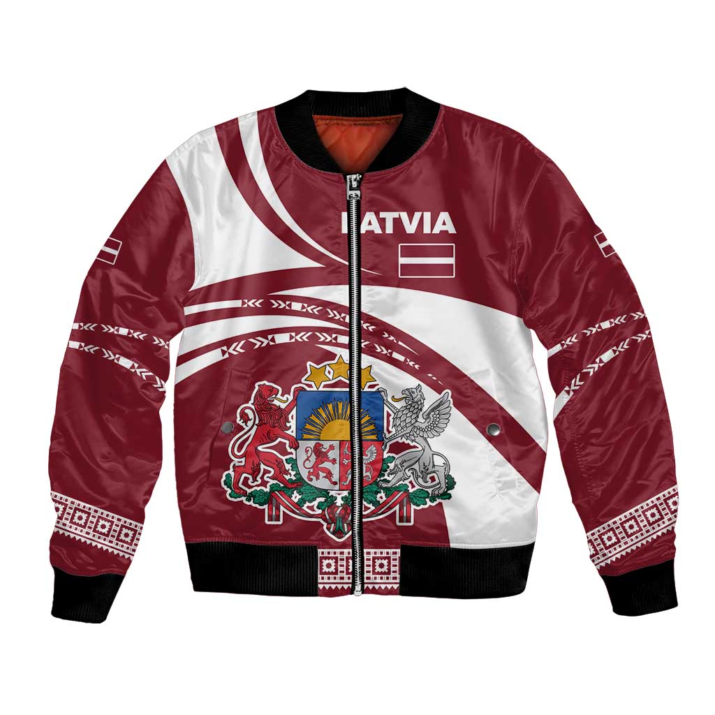 Latvia Bomber Jacket with National Coat of Arms and Traditional Folk Patterns