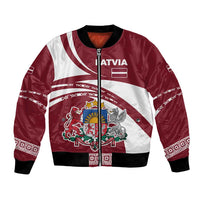 Latvia Bomber Jacket with National Coat of Arms and Traditional Folk Patterns