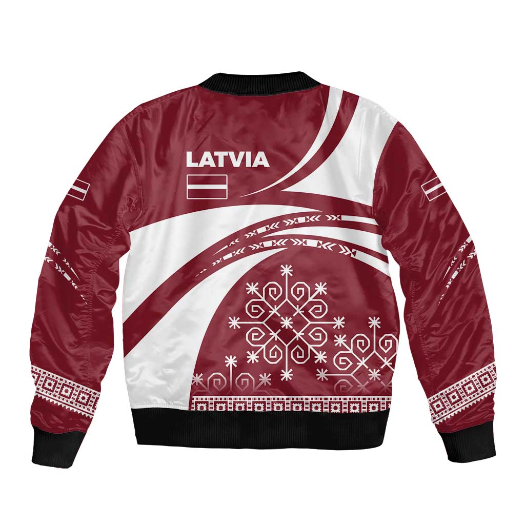 Latvia Bomber Jacket with National Coat of Arms and Traditional Folk Patterns