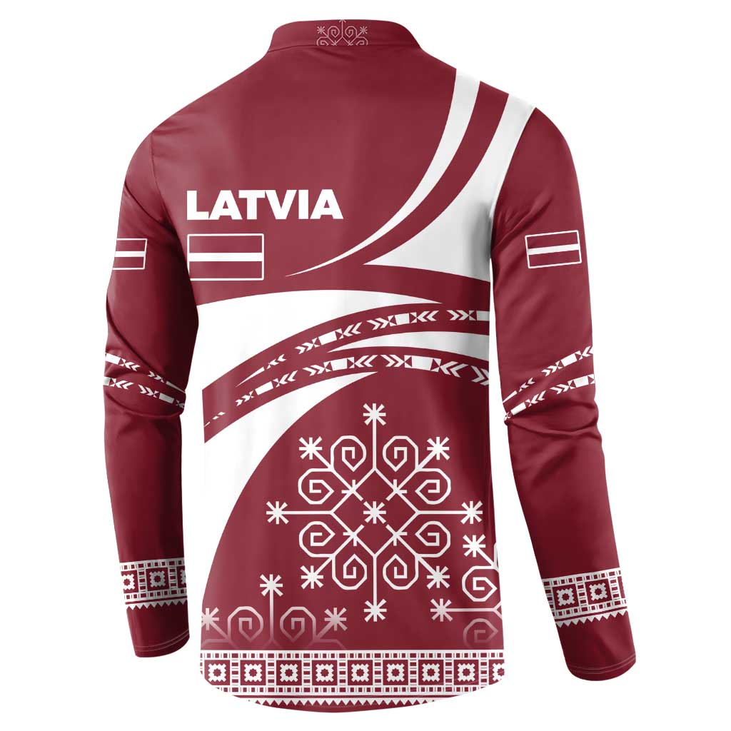 Latvia Button Sweatshirt with National Coat of Arms and Traditional Folk Patterns