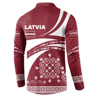 Latvia Button Sweatshirt with National Coat of Arms and Traditional Folk Patterns