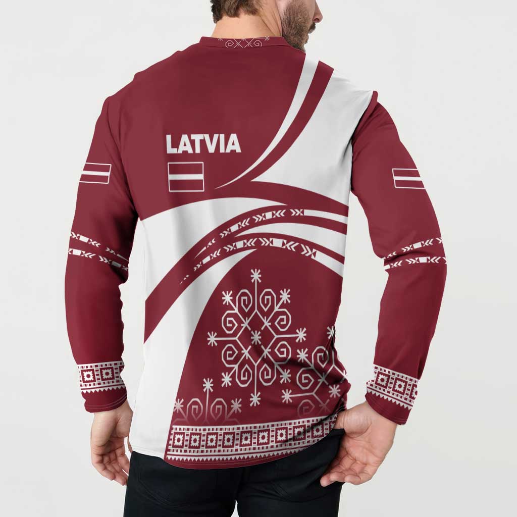 Latvia Button Sweatshirt with National Coat of Arms and Traditional Folk Patterns