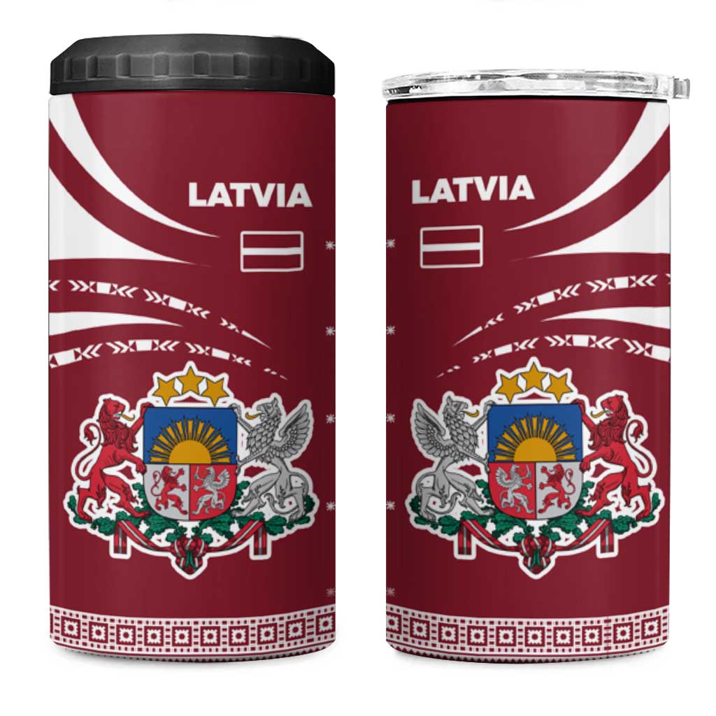 Latvia 4 in 1 Can Cooler Tumbler with National Coat of Arms and Traditional Folk Patterns