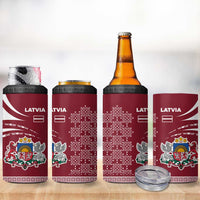 Latvia 4 in 1 Can Cooler Tumbler with National Coat of Arms and Traditional Folk Patterns