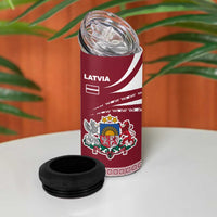Latvia 4 in 1 Can Cooler Tumbler with National Coat of Arms and Traditional Folk Patterns