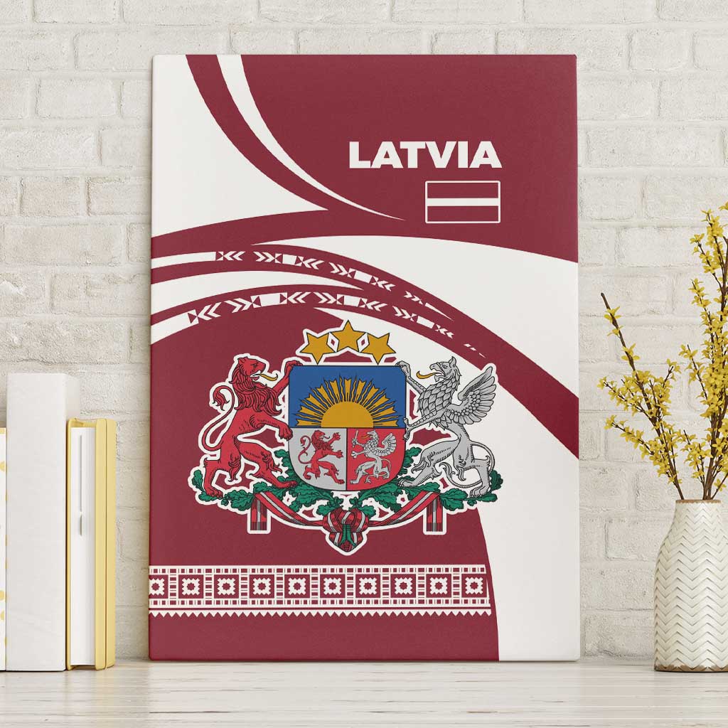 Latvia Canvas Wall Art with National Coat of Arms and Traditional Folk Patterns