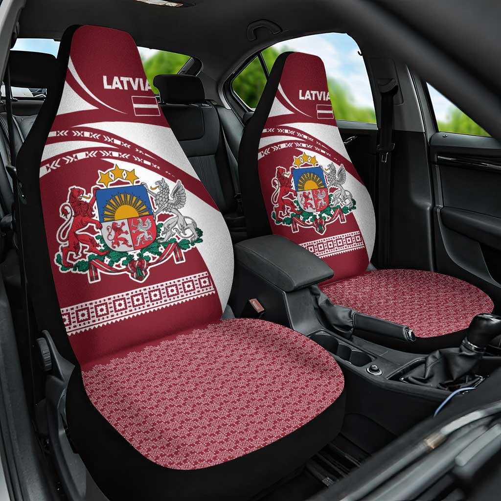 Latvia Car Seat Cover with National Coat of Arms and Traditional Folk Patterns