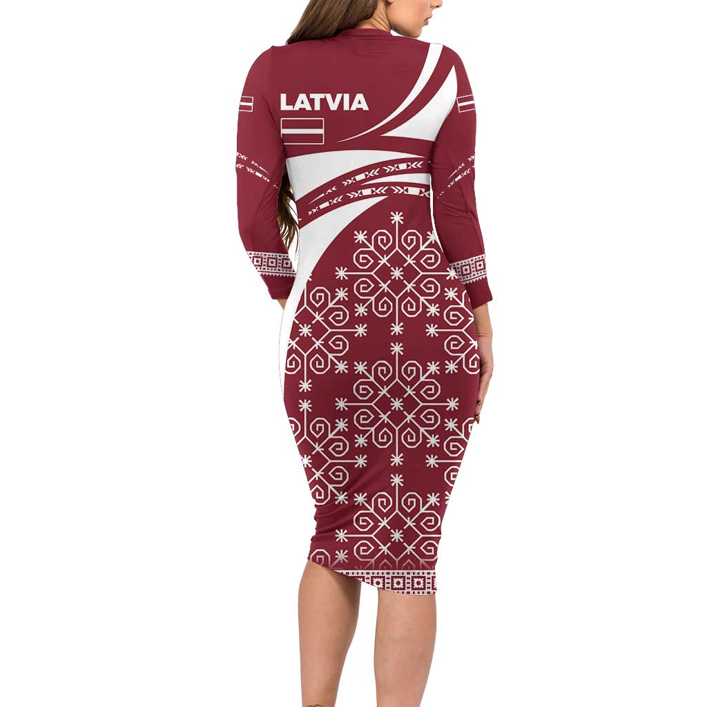 Latvia Family Matching Long Sleeve Bodycon Dress and Hawaiian Shirt with National Coat of Arms and Traditional Folk Patterns