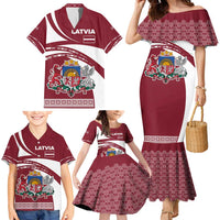 Latvia Family Matching Mermaid Dress and Hawaiian Shirt with National Coat of Arms and Traditional Folk Patterns