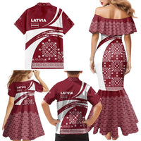 Latvia Family Matching Mermaid Dress and Hawaiian Shirt with National Coat of Arms and Traditional Folk Patterns