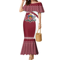 Latvia Family Matching Mermaid Dress and Hawaiian Shirt with National Coat of Arms and Traditional Folk Patterns