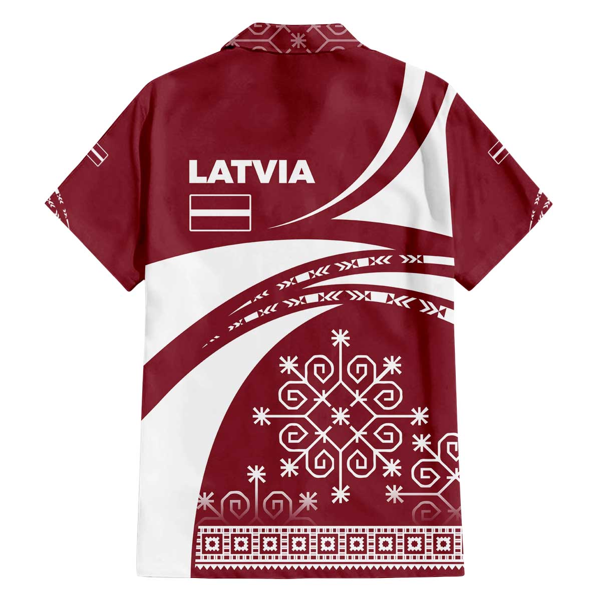 Latvia Family Matching Off The Shoulder Long Sleeve Dress and Hawaiian Shirt with National Coat of Arms and Traditional Folk Patterns