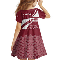 Latvia Family Matching Off Shoulder Short Dress and Hawaiian Shirt with National Coat of Arms and Traditional Folk Patterns