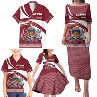 Latvia Family Matching Puletasi and Hawaiian Shirt with National Coat of Arms and Traditional Folk Patterns