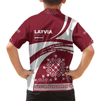 Latvia Family Matching Short Sleeve Bodycon Dress and Hawaiian Shirt with National Coat of Arms and Traditional Folk Patterns