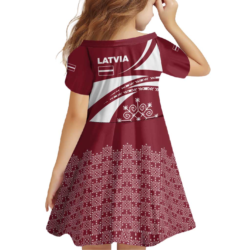 Latvia Family Matching Short Sleeve Bodycon Dress and Hawaiian Shirt with National Coat of Arms and Traditional Folk Patterns