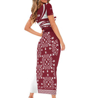 Latvia Family Matching Short Sleeve Bodycon Dress and Hawaiian Shirt with National Coat of Arms and Traditional Folk Patterns