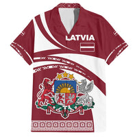 Latvia Family Matching Summer Maxi Dress and Hawaiian Shirt with National Coat of Arms and Traditional Folk Patterns