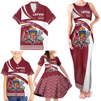 Latvia Family Matching Tank Maxi Dress and Hawaiian Shirt with National Coat of Arms and Traditional Folk Patterns