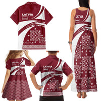 Latvia Family Matching Tank Maxi Dress and Hawaiian Shirt with National Coat of Arms and Traditional Folk Patterns