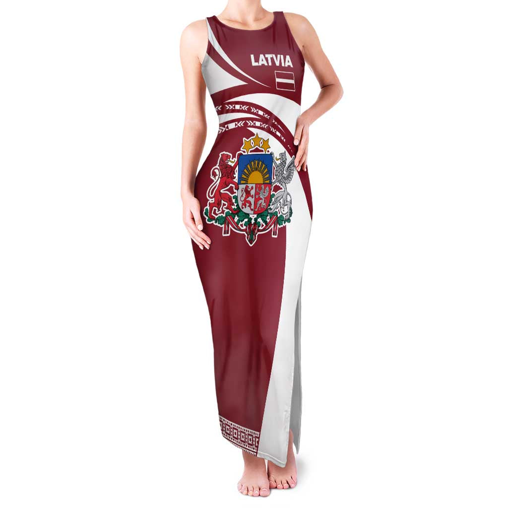 Latvia Family Matching Tank Maxi Dress and Hawaiian Shirt with National Coat of Arms and Traditional Folk Patterns