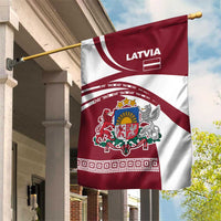 Latvia Garden Flag with National Coat of Arms and Traditional Folk Patterns