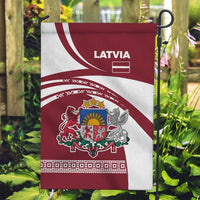 Latvia Garden Flag with National Coat of Arms and Traditional Folk Patterns