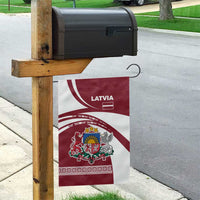 Latvia Garden Flag with National Coat of Arms and Traditional Folk Patterns