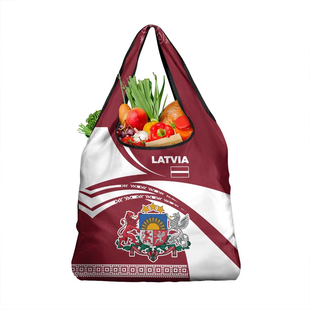 Latvia Grocery Bag with National Coat of Arms and Traditional Folk Patterns