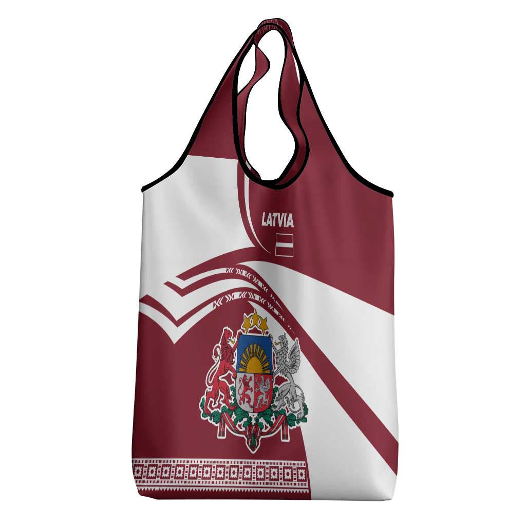 Latvia Grocery Bag with National Coat of Arms and Traditional Folk Patterns