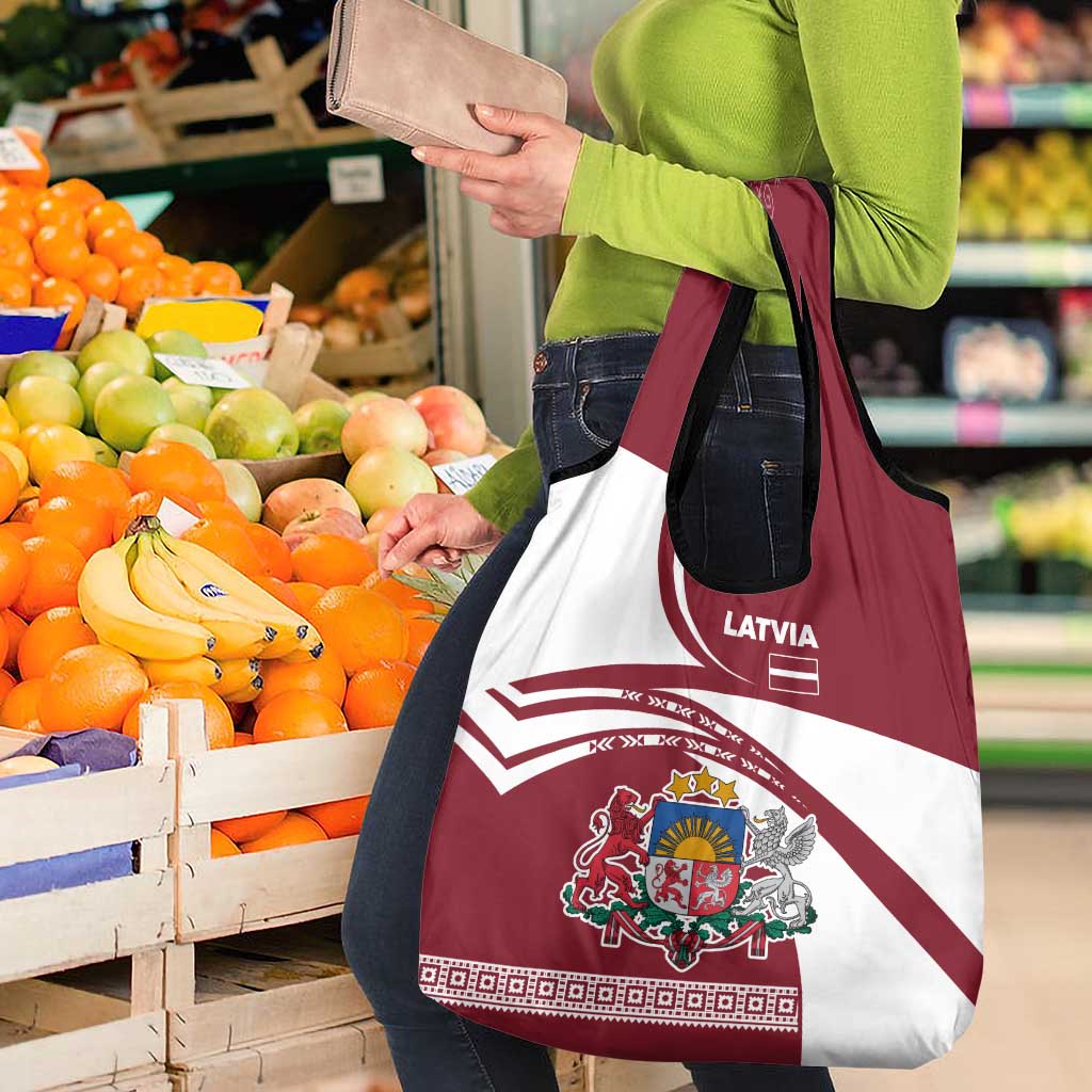 Latvia Grocery Bag with National Coat of Arms and Traditional Folk Patterns