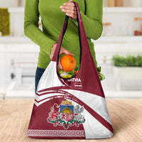 Latvia Grocery Bag with National Coat of Arms and Traditional Folk Patterns