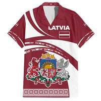 Latvia Hawaiian Shirt with National Coat of Arms and Traditional Folk Patterns