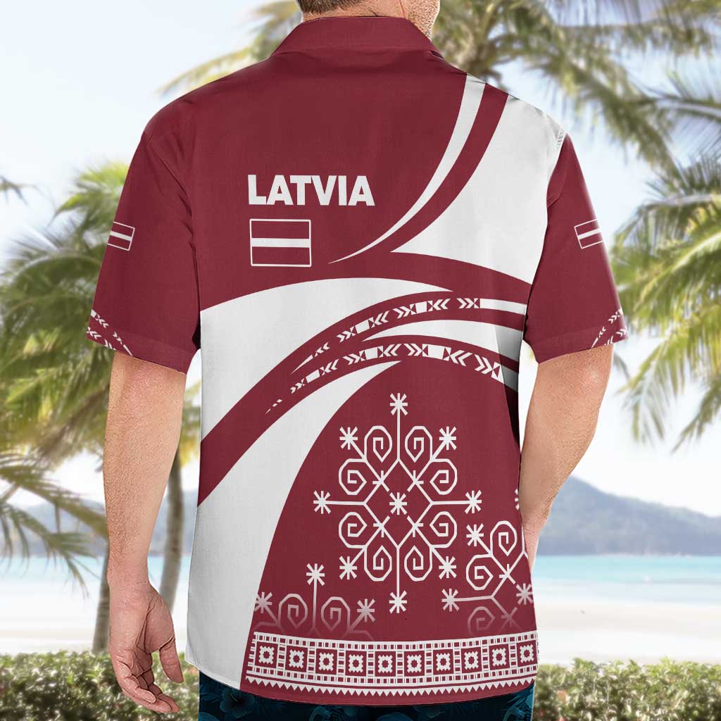 Latvia Hawaiian Shirt with National Coat of Arms and Traditional Folk Patterns