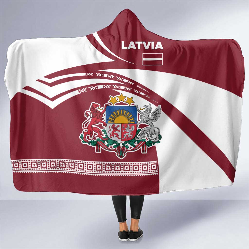 Latvia Hooded Blanket with National Coat of Arms and Traditional Folk Patterns