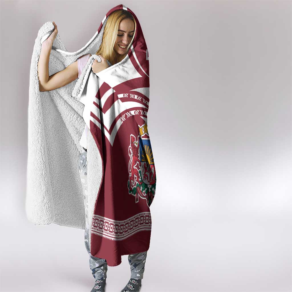 Latvia Hooded Blanket with National Coat of Arms and Traditional Folk Patterns