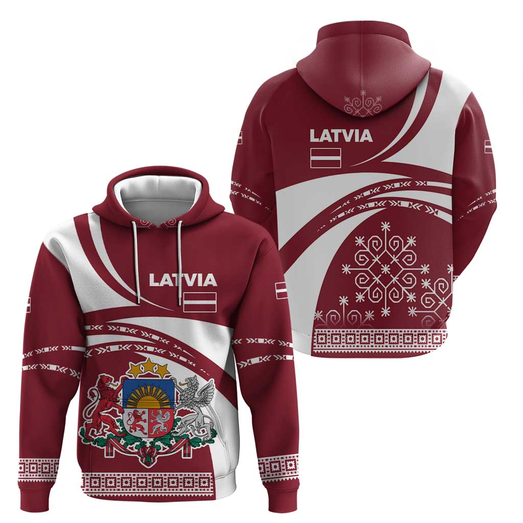 Latvia Hoodie with National Coat of Arms and Traditional Folk Patterns