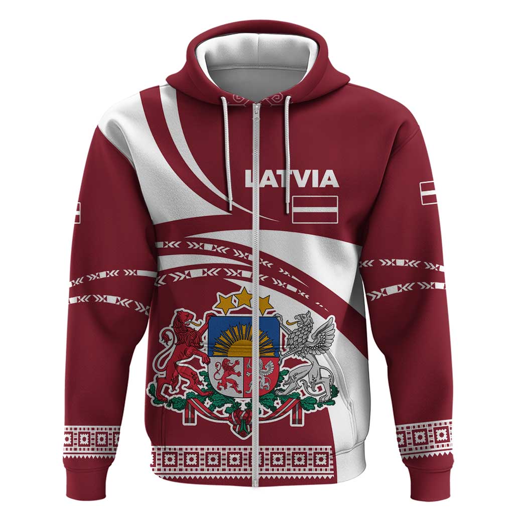 Latvia Hoodie with National Coat of Arms and Traditional Folk Patterns