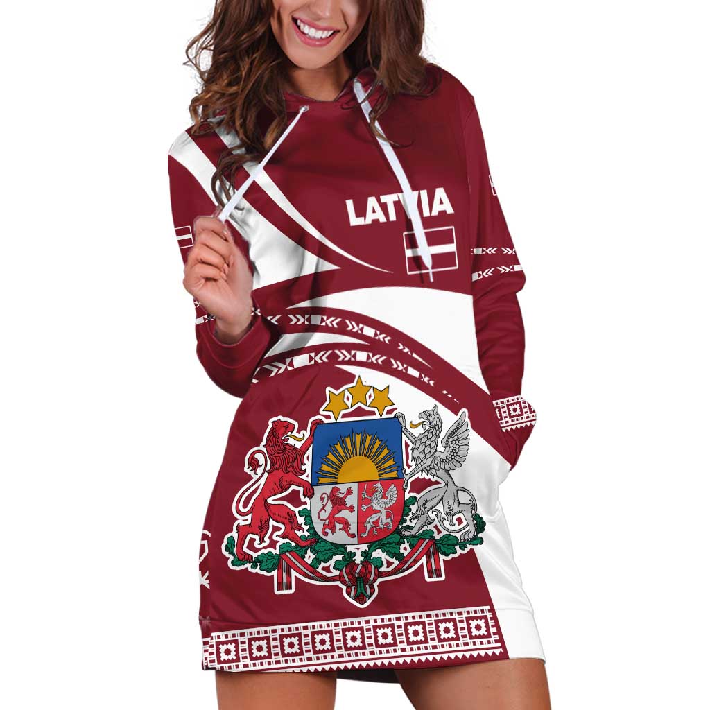 Latvia Hoodie Dress with National Coat of Arms and Traditional Folk Patterns