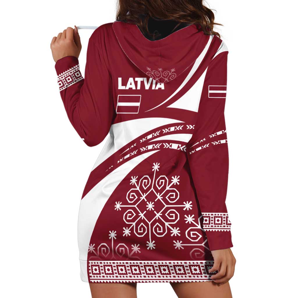 Latvia Hoodie Dress with National Coat of Arms and Traditional Folk Patterns