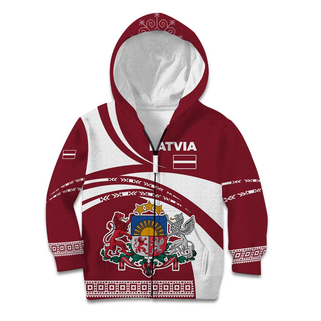 Latvia Kid Hoodie with National Coat of Arms and Traditional Folk Patterns