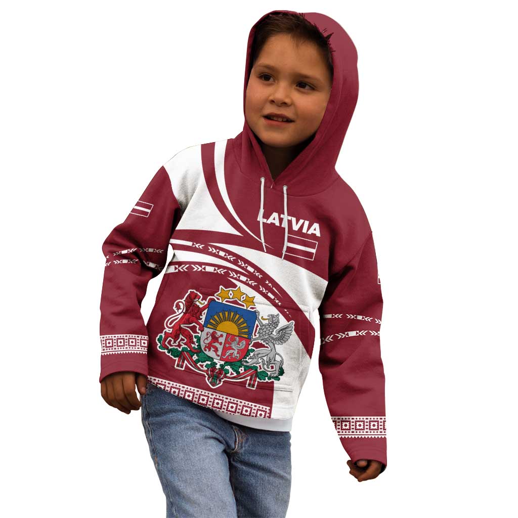 Latvia Kid Hoodie with National Coat of Arms and Traditional Folk Patterns