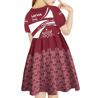 Latvia Kid Short Sleeve Dress with National Coat of Arms and Traditional Folk Patterns